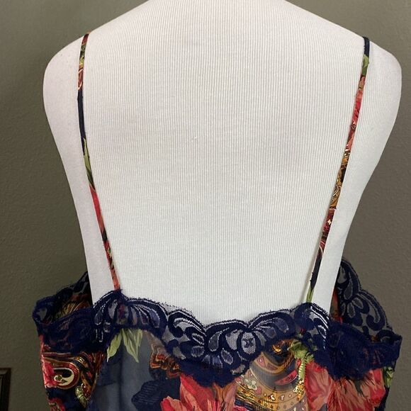 Vintage Gold Label Victorias Secret Floral Mini Nightie Blue Lace Rosette - Picture 10 of 12